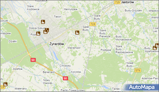 mapa Bieganów gmina Jaktorów, Bieganów gmina Jaktorów na mapie Targeo