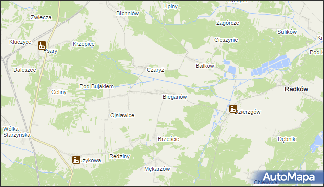 mapa Bieganów gmina Radków, Bieganów gmina Radków na mapie Targeo