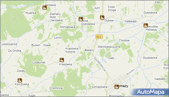 mapa Bielany gmina Łomazy, Bielany gmina Łomazy na mapie Targeo