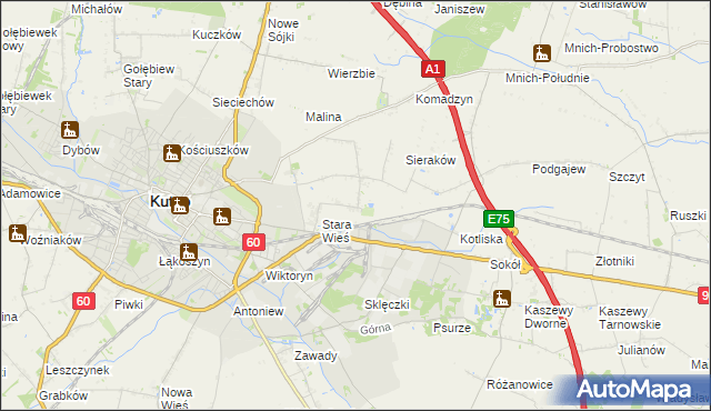 mapa Bielawki gmina Kutno, Bielawki gmina Kutno na mapie Targeo