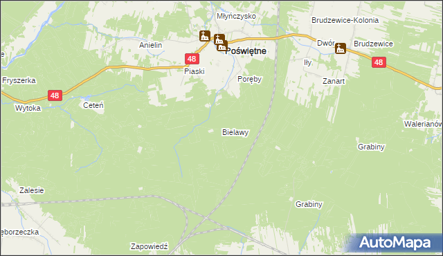 mapa Bielawy gmina Poświętne, Bielawy gmina Poświętne na mapie Targeo