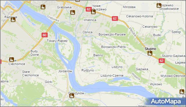 mapa Bielino gmina Słupno, Bielino gmina Słupno na mapie Targeo