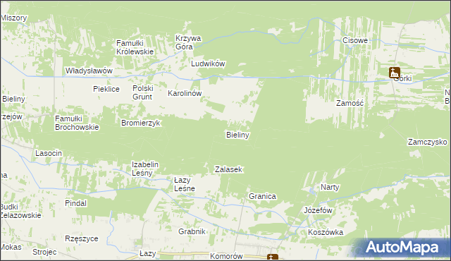 mapa Bieliny gmina Kampinos, Bieliny gmina Kampinos na mapie Targeo