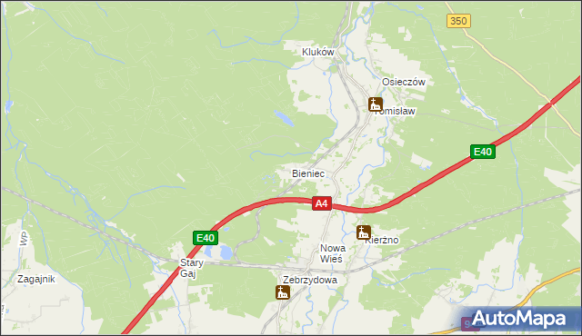 mapa Bieniec gmina Nowogrodziec, Bieniec gmina Nowogrodziec na mapie Targeo