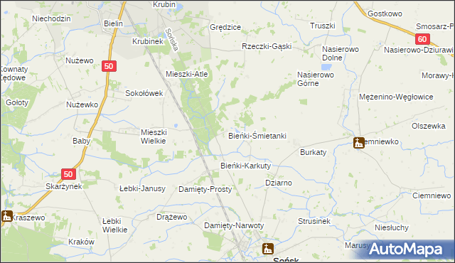 mapa Bieńki-Śmietanki, Bieńki-Śmietanki na mapie Targeo