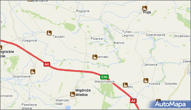 mapa Biernatki gmina Wądroże Wielkie, Biernatki gmina Wądroże Wielkie na mapie Targeo