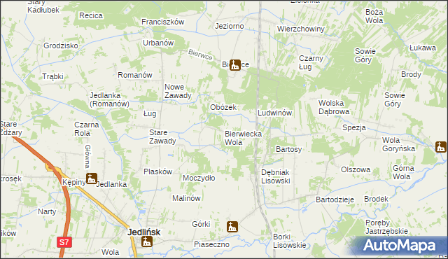 mapa Bierwiecka Wola, Bierwiecka Wola na mapie Targeo