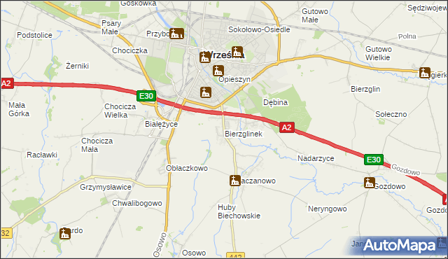 mapa Bierzglinek, Bierzglinek na mapie Targeo