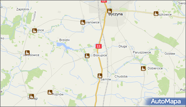 mapa Biskupice gmina Byczyna, Biskupice gmina Byczyna na mapie Targeo