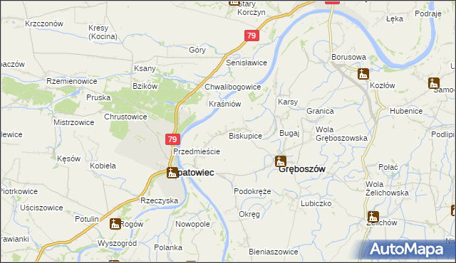 mapa Biskupice gmina Gręboszów, Biskupice gmina Gręboszów na mapie Targeo