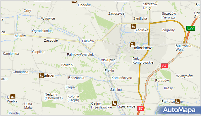 mapa Biskupice gmina Miechów, Biskupice gmina Miechów na mapie Targeo