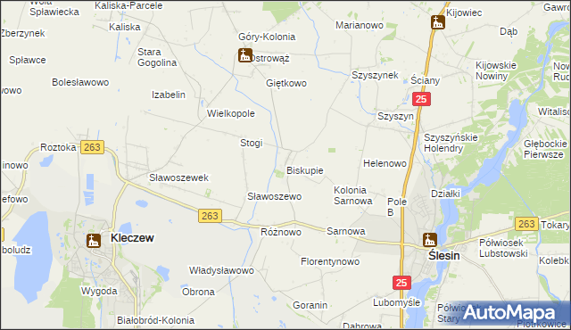 mapa Biskupie gmina Ślesin, Biskupie gmina Ślesin na mapie Targeo