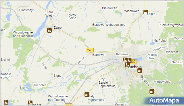 mapa Bladowo gmina Tuchola, Bladowo gmina Tuchola na mapie Targeo