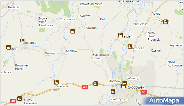 mapa Błażejowice Dolne, Błażejowice Dolne na mapie Targeo