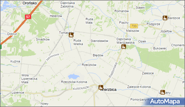 mapa Błędów gmina Wierzbica, Błędów gmina Wierzbica na mapie Targeo