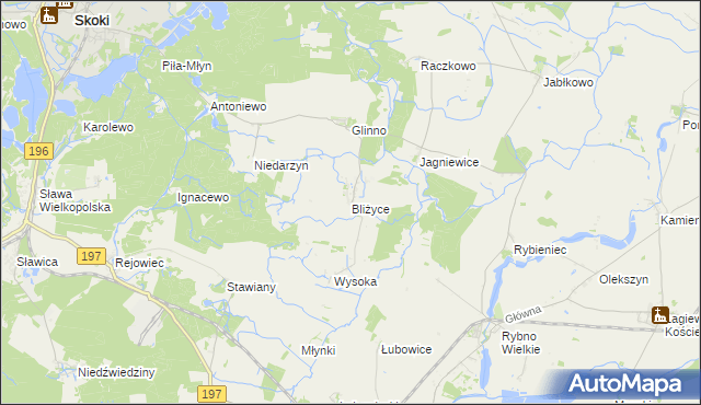 mapa Bliżyce gmina Skoki, Bliżyce gmina Skoki na mapie Targeo