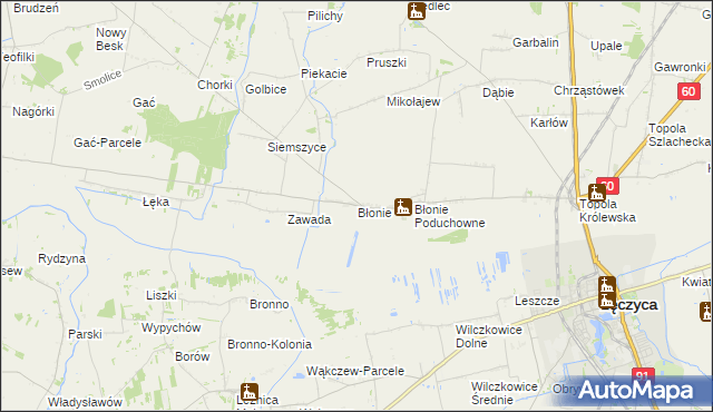 mapa Błonie gmina Łęczyca, Błonie gmina Łęczyca na mapie Targeo