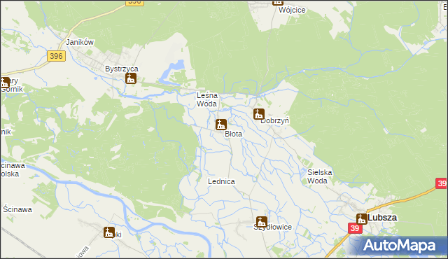 mapa Błota gmina Lubsza, Błota gmina Lubsza na mapie Targeo