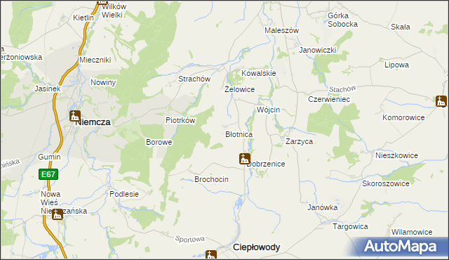 mapa Błotnica gmina Kondratowice, Błotnica gmina Kondratowice na mapie Targeo