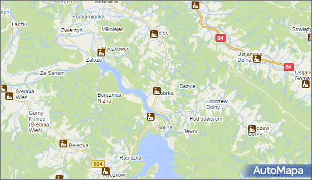 mapa Bóbrka gmina Solina, Bóbrka gmina Solina na mapie Targeo