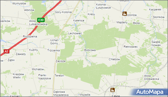 mapa Bobrowa gmina Łyszkowice, Bobrowa gmina Łyszkowice na mapie Targeo
