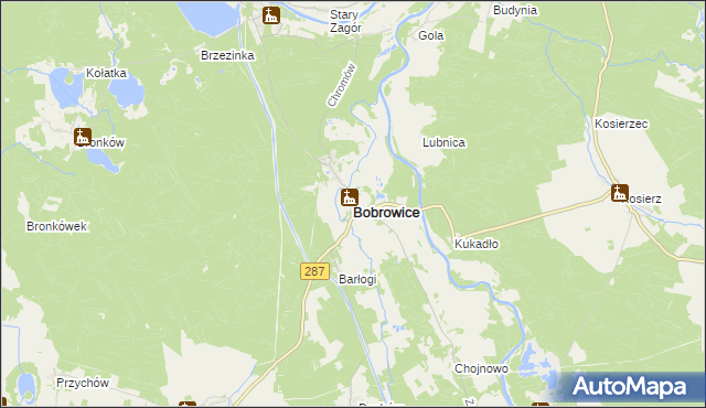 mapa Bobrowice powiat krośnieński, Bobrowice powiat krośnieński na mapie Targeo