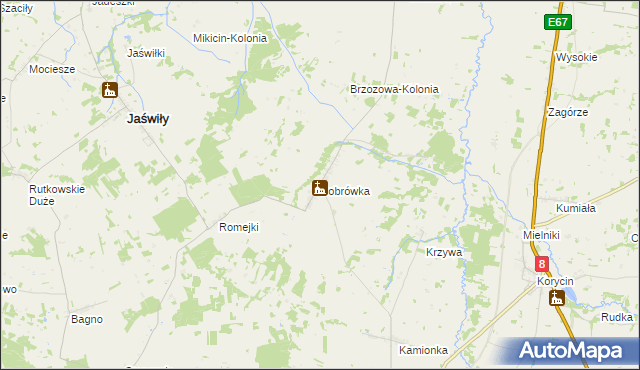 mapa Bobrówka gmina Jaświły, Bobrówka gmina Jaświły na mapie Targeo