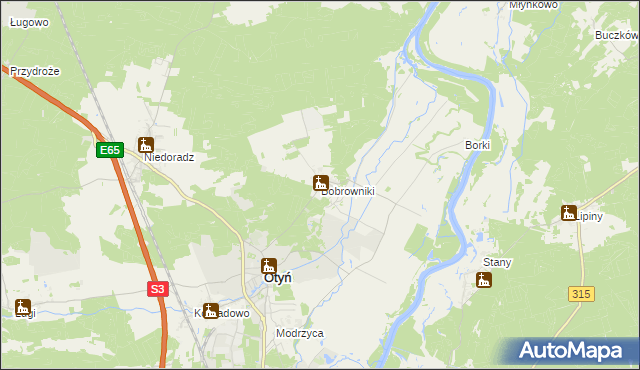 mapa Bobrowniki gmina Otyń, Bobrowniki gmina Otyń na mapie Targeo