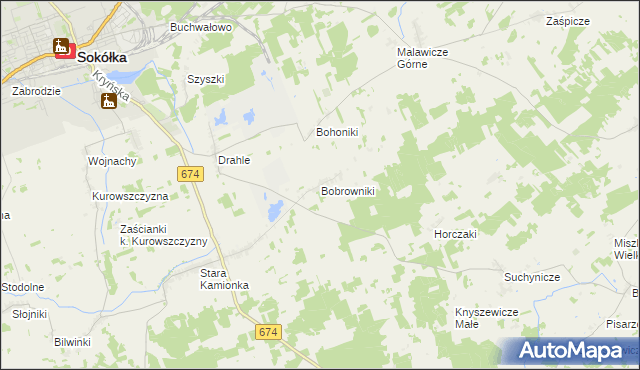 mapa Bobrowniki gmina Sokółka, Bobrowniki gmina Sokółka na mapie Targeo