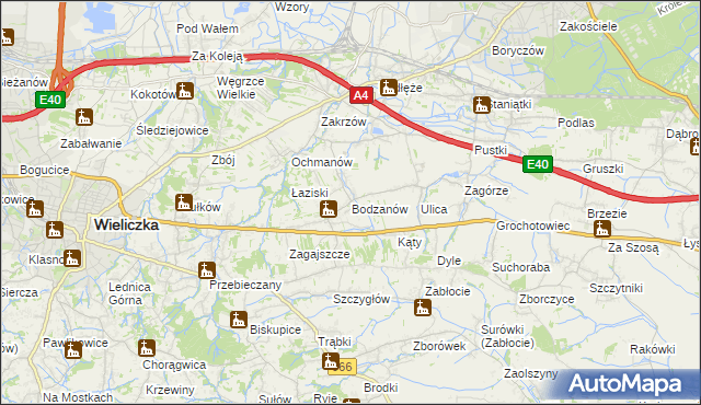 mapa Bodzanów gmina Biskupice, Bodzanów gmina Biskupice na mapie Targeo