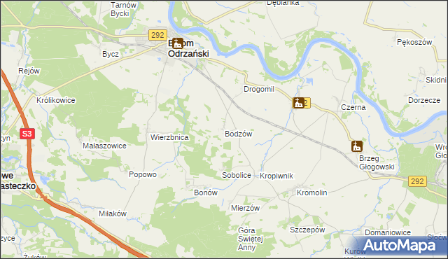 mapa Bodzów gmina Bytom Odrzański, Bodzów gmina Bytom Odrzański na mapie Targeo