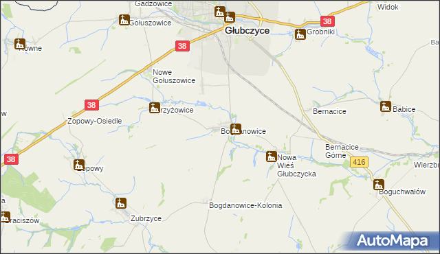mapa Bogdanowice, Bogdanowice na mapie Targeo