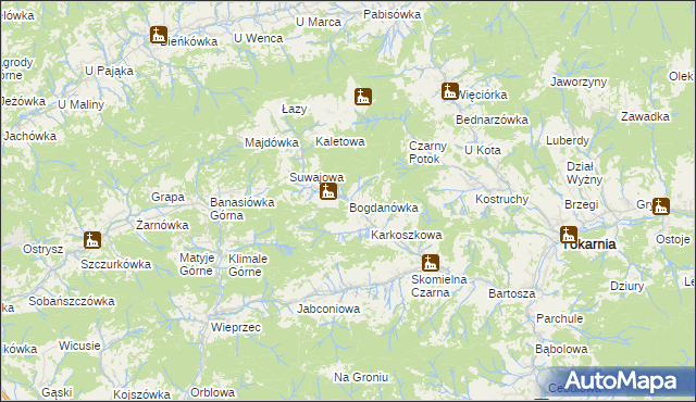 mapa Bogdanówka gmina Tokarnia, Bogdanówka gmina Tokarnia na mapie Targeo