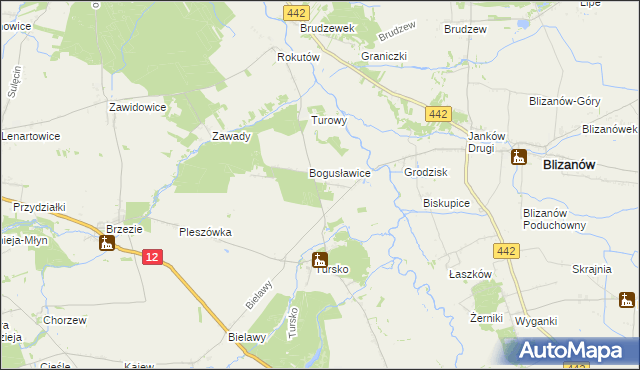 mapa Bogusław gmina Gołuchów, Bogusław gmina Gołuchów na mapie Targeo