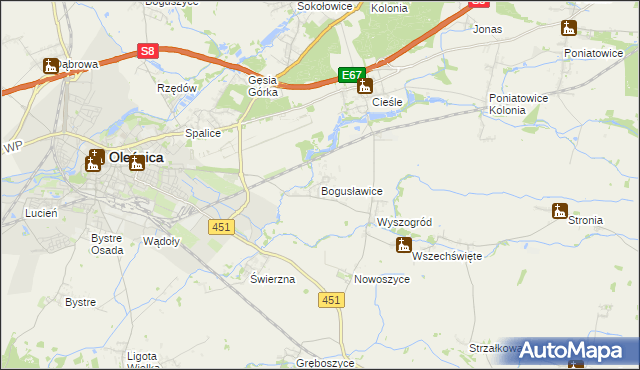 mapa Bogusławice gmina Oleśnica, Bogusławice gmina Oleśnica na mapie Targeo