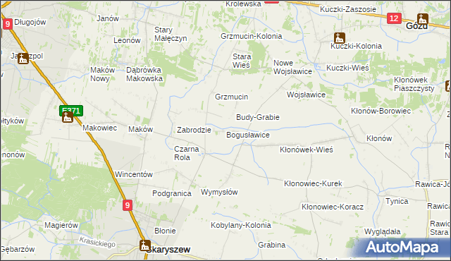 mapa Bogusławice gmina Skaryszew, Bogusławice gmina Skaryszew na mapie Targeo