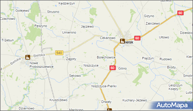 mapa Bolechowice gmina Bielsk, Bolechowice gmina Bielsk na mapie Targeo