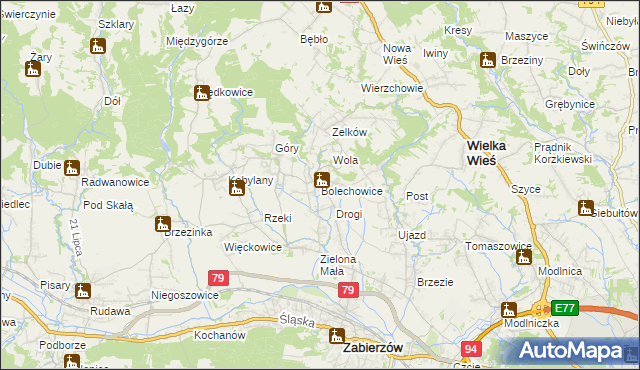 mapa Bolechowice gmina Zabierzów, Bolechowice gmina Zabierzów na mapie Targeo