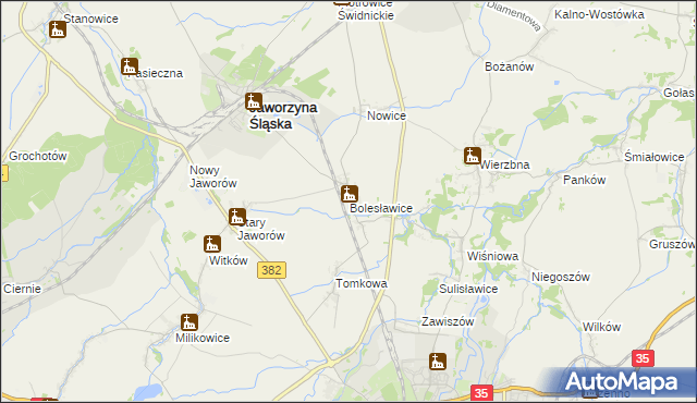 mapa Bolesławice gmina Jaworzyna Śląska, Bolesławice gmina Jaworzyna Śląska na mapie Targeo