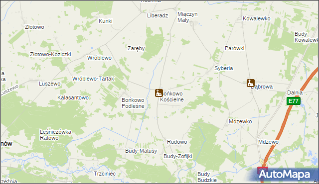 mapa Bońkowo Kościelne, Bońkowo Kościelne na mapie Targeo