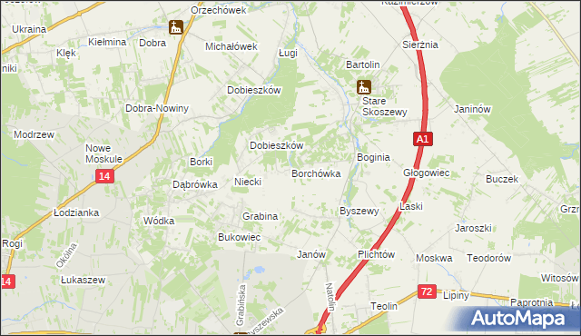 mapa Borchówka, Borchówka na mapie Targeo