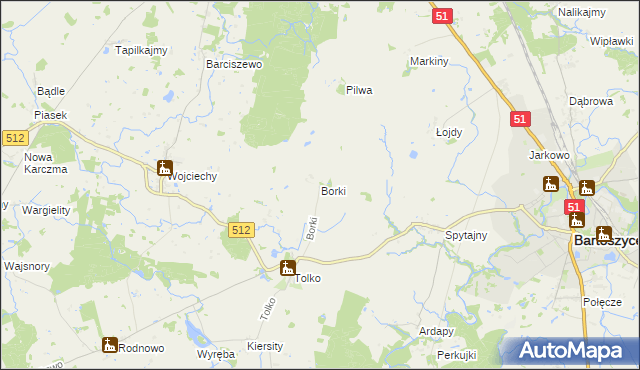 mapa Borki gmina Bartoszyce, Borki gmina Bartoszyce na mapie Targeo