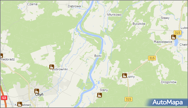 mapa Borki gmina Otyń, Borki gmina Otyń na mapie Targeo