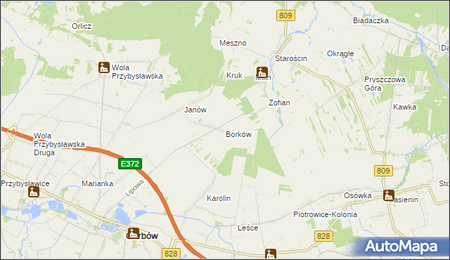 mapa Borków gmina Garbów, Borków gmina Garbów na mapie Targeo