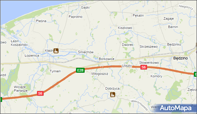 mapa Borkowice gmina Będzino, Borkowice gmina Będzino na mapie Targeo