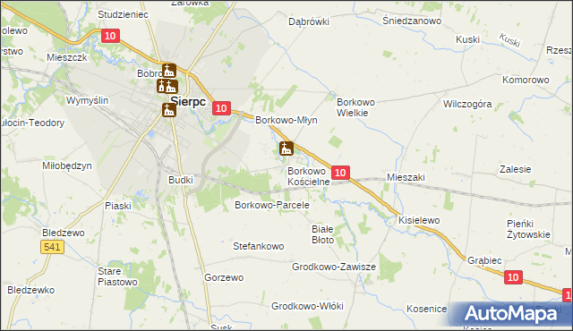 mapa Borkowo Kościelne, Borkowo Kościelne na mapie Targeo