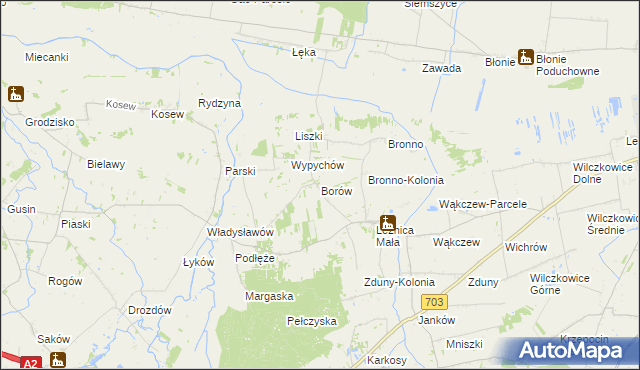 mapa Borów gmina Łęczyca, Borów gmina Łęczyca na mapie Targeo