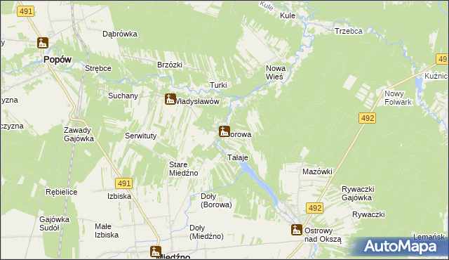 mapa Borowa gmina Miedźno, Borowa gmina Miedźno na mapie Targeo
