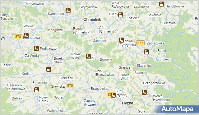 mapa Borówki gmina Chmielnik, Borówki gmina Chmielnik na mapie Targeo