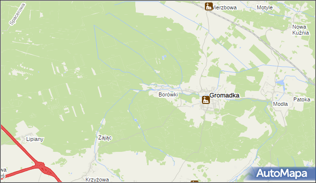 mapa Borówki gmina Gromadka, Borówki gmina Gromadka na mapie Targeo